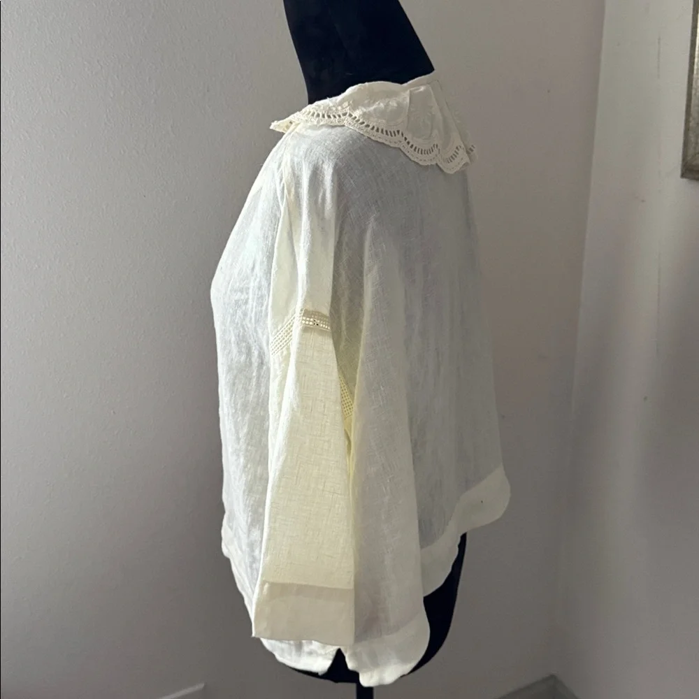 Plenty by Tracy Reese Embroidered boho ivory boxy split neck‎ lace collar Top
